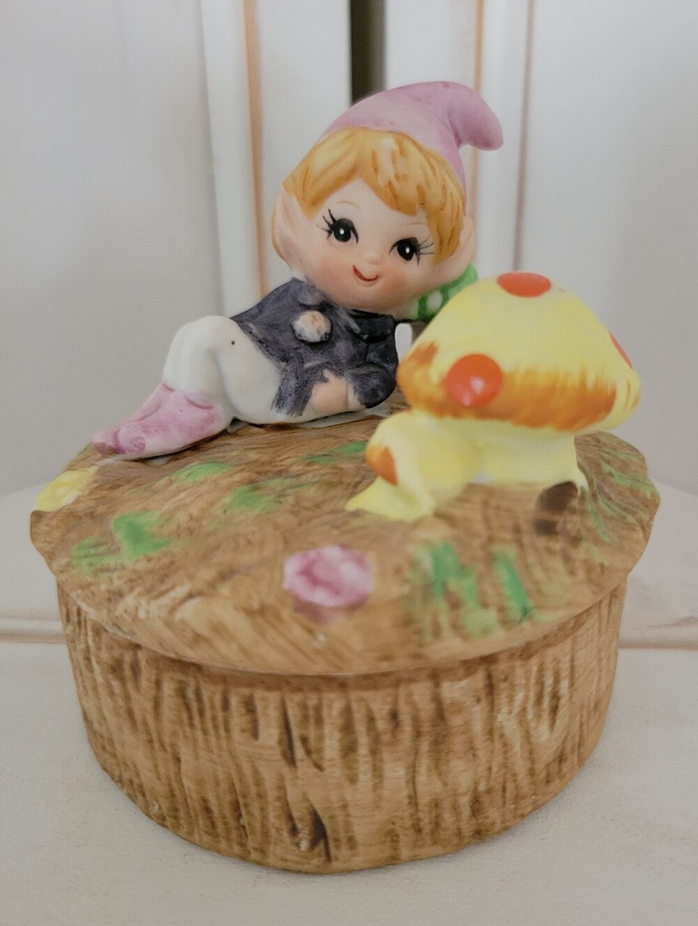 Vintage 70's Homco Pixie & Mushroom Trinket Dish
